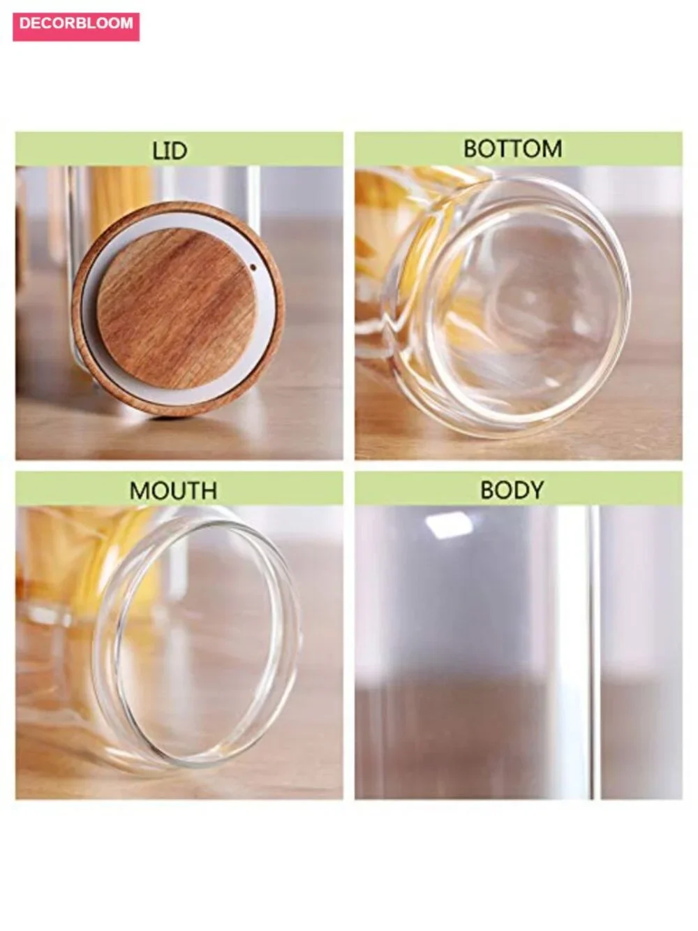 5-Piece Glass Canister Set with Airtight Acacia Wood Lids Kitchen Storage